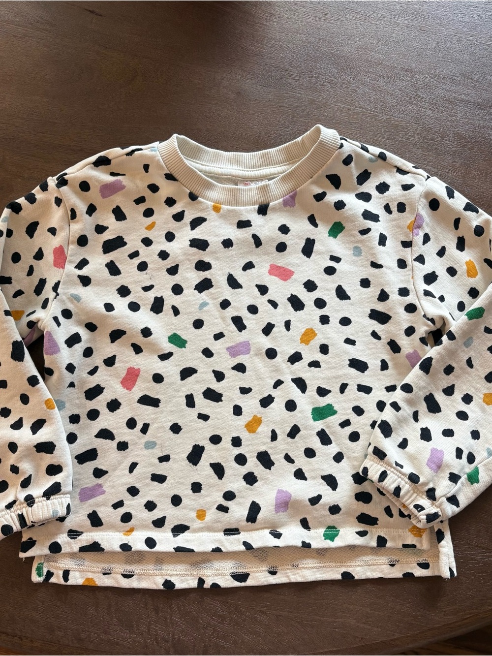 Hanna Andersson Cream Sweatshirt with Black Spots and Multicolor Dashes